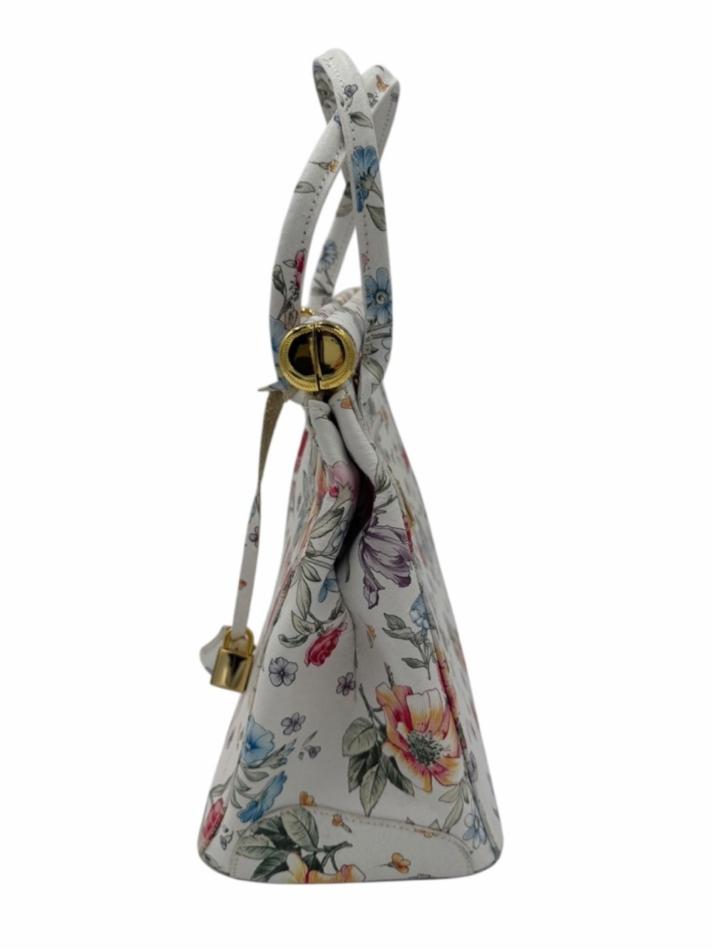 Borgonicochio Italian Leather Floral Satchel Top Handle Bag Gold Hardware - Picture 4 of 12